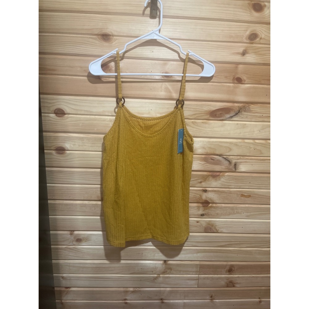 Cupshe Mustard Yellow Waffle Knit O-Ring Camisole Top CAA04A3F006NN Size L NEW